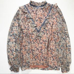 Lucca Couture Ruffle Floral Cottagecore Peasant Blouse Size Large NWOT